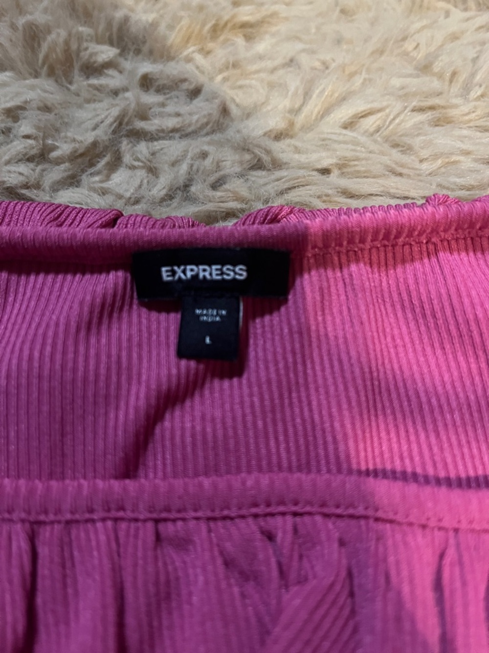 Express Hot Pink Ruffle-Front Ribbed Bodysuit - Picture 2 of 5